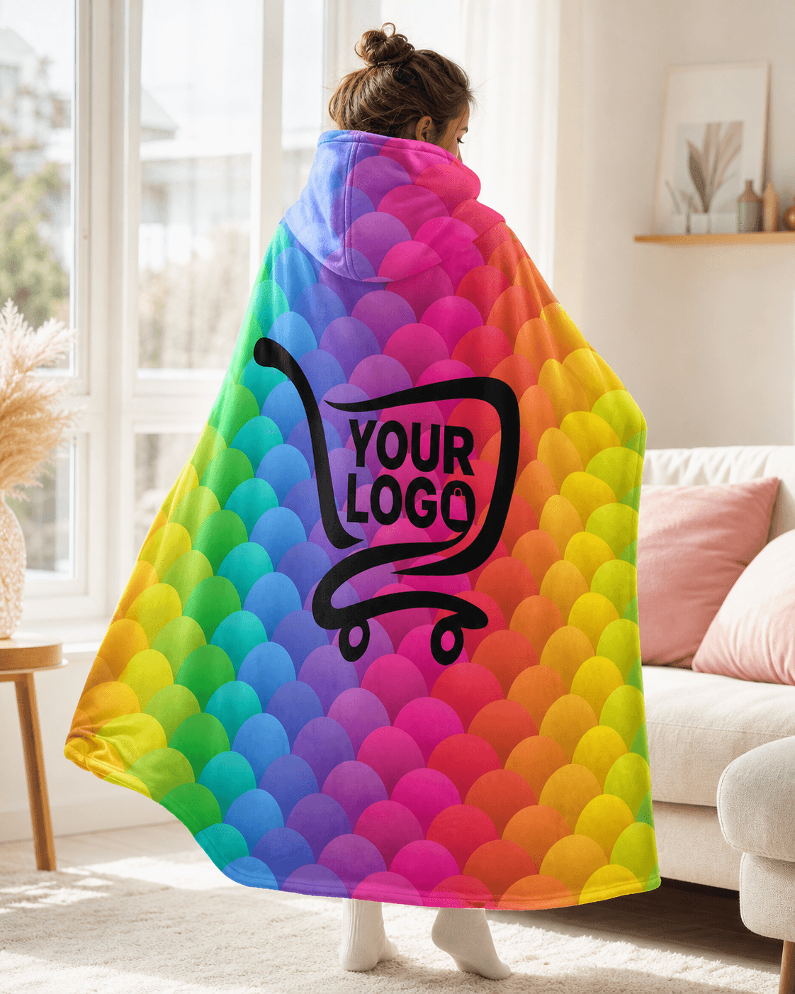 Rainbow hooded blanket lifestyle shot